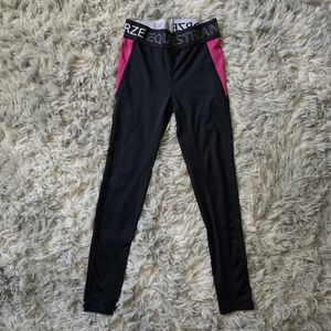 Horze Girls Equestrian Knee Grip Leggings in Black and Pink - Size Small